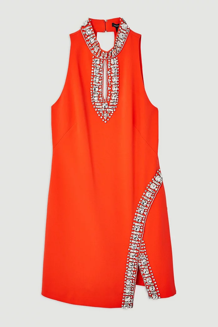 Crystal Embellished Woven Mini Dress | Karen Millen Crystal Embellished Woven Mini Dress | Karen Millen
